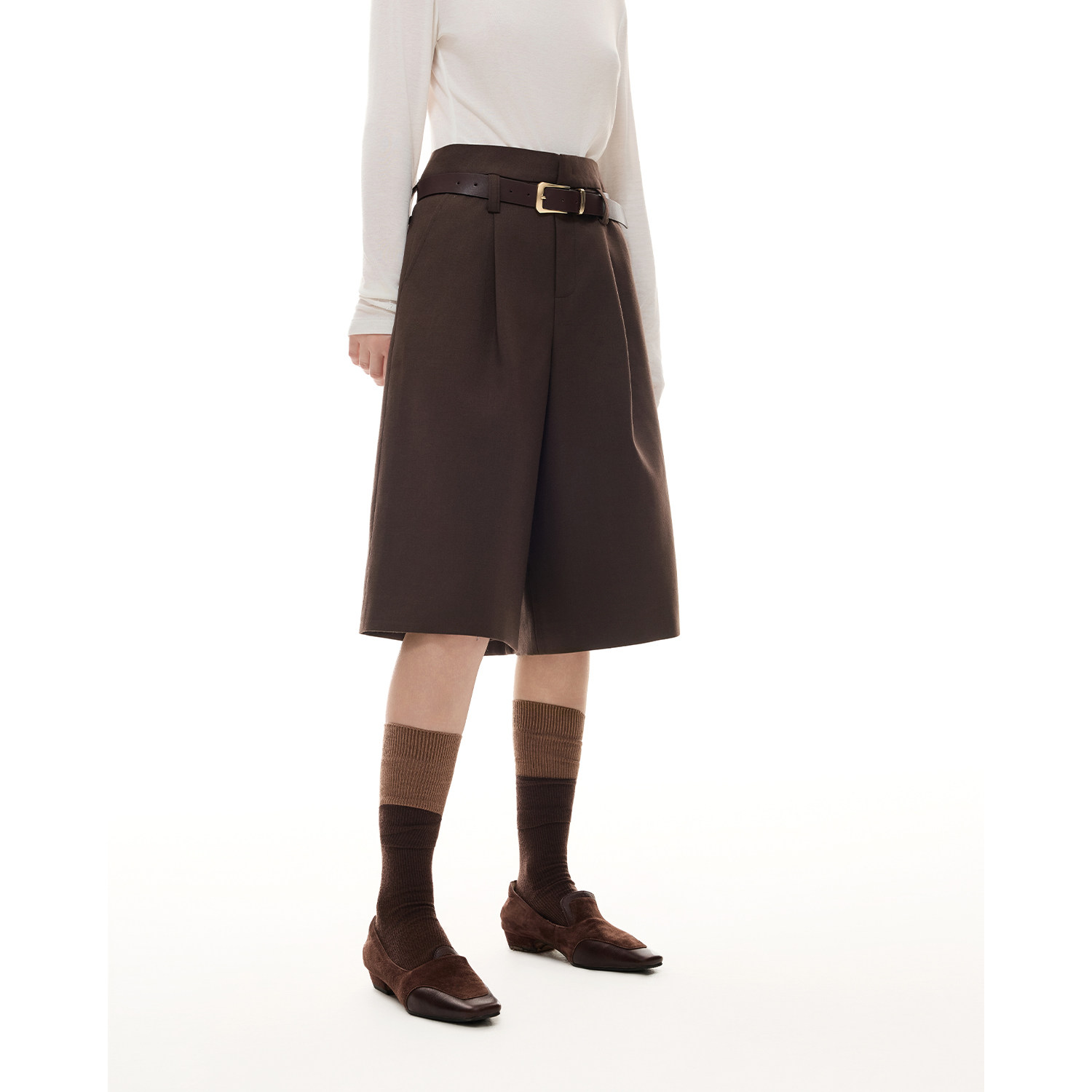 【商场同款】DI.AD 时尚羊毛阔腿中裤时髦六分短裤女DD514027K3