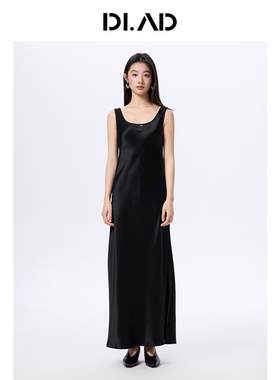DI.AD极简高黑色缎面长裙DA611905L3
