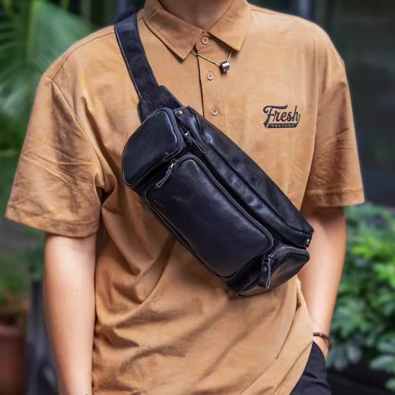 鹿师傅真皮男士胸包通勤2025新款时尚休闲植鞣头层牛皮单肩斜挎包,箱包皮具/热销女包/男包,胸包,淘宝优惠券,粉丝福利购,淘宝优惠卷