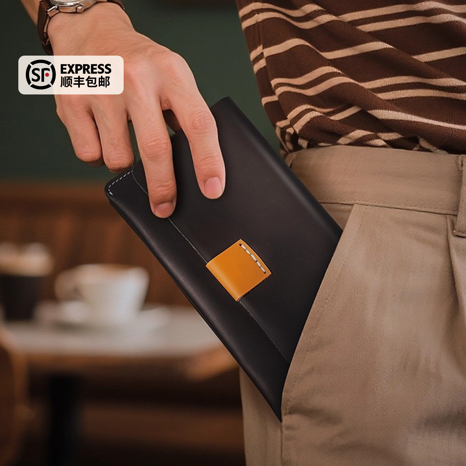 鹿师傅男士真皮手拿包卡包证件包长款三折叠钱包简约多功能手机包,箱包皮具/热销女包/男包,钱包,淘宝优惠券,粉丝福利购,淘宝优惠卷