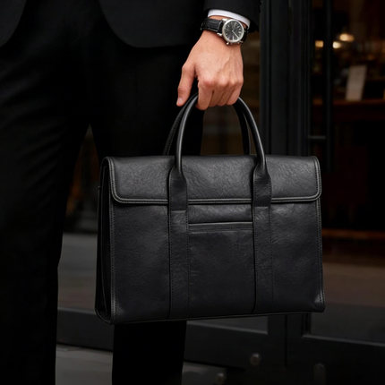 鹿师傅头层牛皮商务公文包男款高端通勤真皮笔记本电脑手提包男包