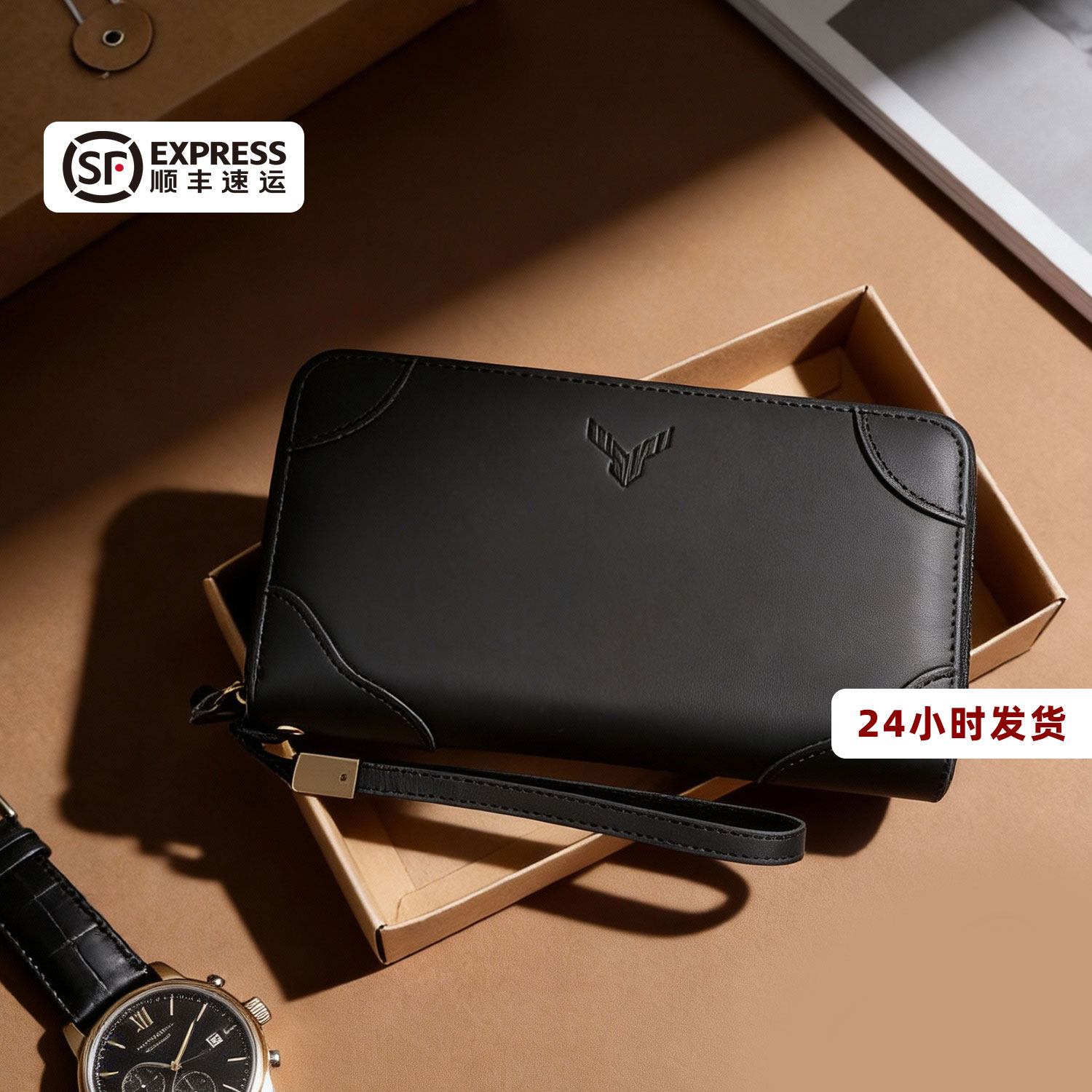 鹿师傅牛皮真皮男士钱包长款高端奢侈大容量2026新款手拿包送礼