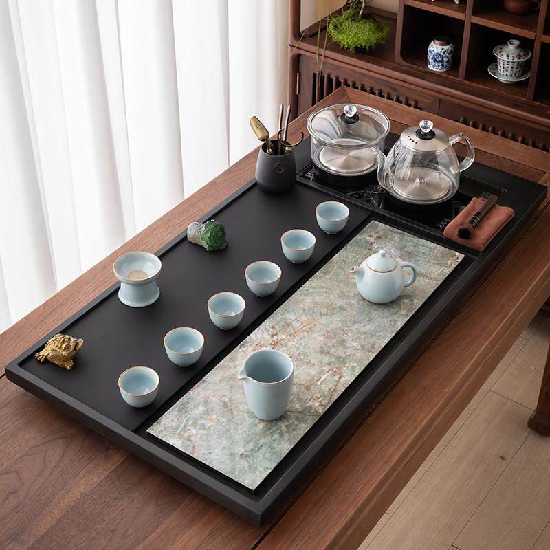 天然乌金石茶盘家用轻奢全自动一体烧水壶功夫茶具新中式岩板茶台