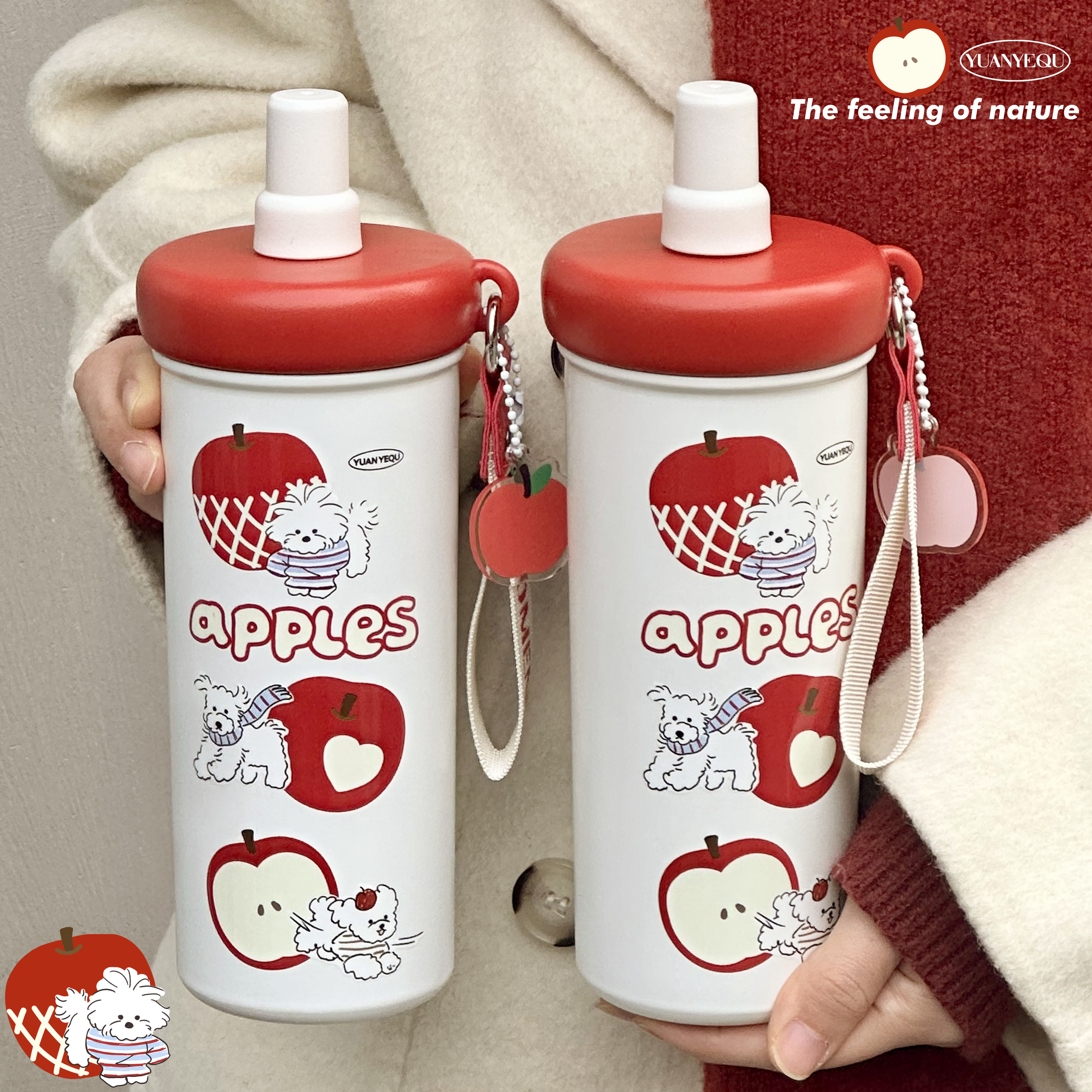 苹果狗狗手提随行杯吸管保温杯