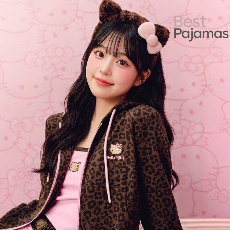明星同款轻奢家居凯蒂猫Hello Kitty针织棉连帽外套家居服睡衣女