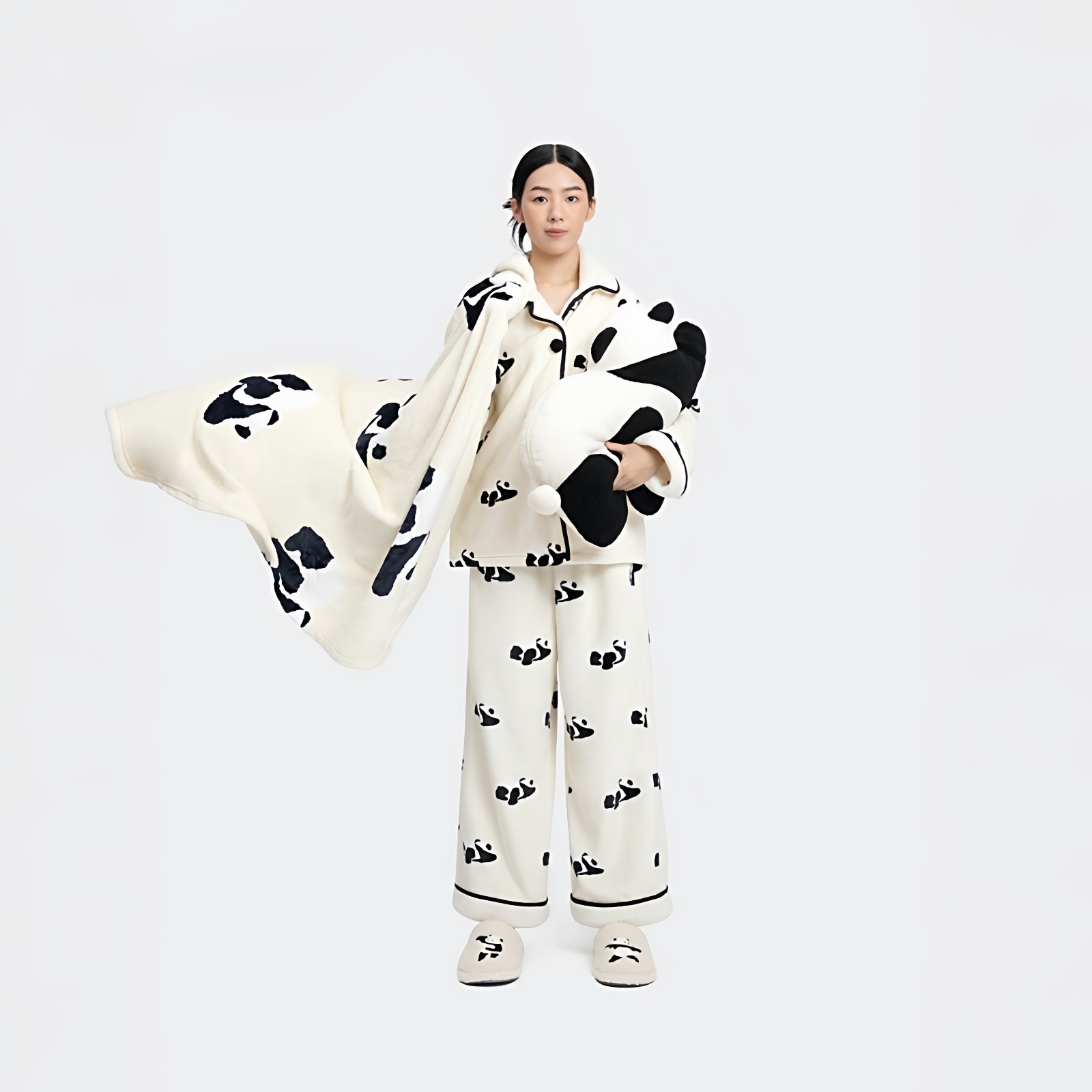 野兽P同款家居熊猫嘭嘭法兰绒家居服套装可外穿秋冬长袖情侣睡衣,女士内衣/男士内衣/家居服,睡衣/家居服套装,淘宝优惠券,粉丝福利购,淘宝优惠卷