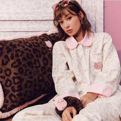 野兽P同款家居Hello Kitty纯棉法兰绒家居服套装秋冬可外穿睡衣女