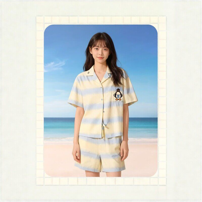 明星同款轻奢家居Pingu系列天丝棉家居服套装四季可外穿情侣睡衣