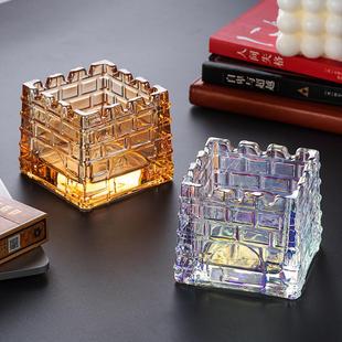 创意防飞灰大烟缸轻奢家用客厅摆件 高级感城堡烟灰缸玻璃潮流个性