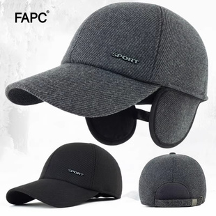 冬季男帽子时尚保暖户外百搭休闲中老年男士鸭舌加厚绒护耳棒球帽