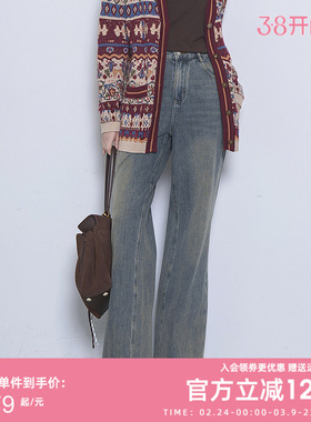 曼诺比菲商场同款冬季复古高腰百搭修身牛仔裤长裤女MFFK161005