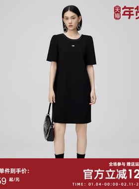 曼诺比菲商场同款夏季黑色修身短袖连衣裙女直筒减龄MFBL125311