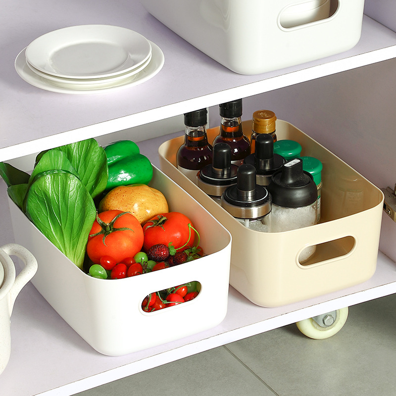 桌面收纳盒化妆品储物盒厨房抽屉杂物塑料盒子长方形整理盒零食筐