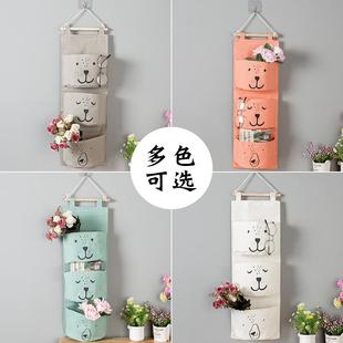 家居创意棉麻布艺收纳袋墙壁挂袋数字衣柜整理三袋兜门后纯色储物