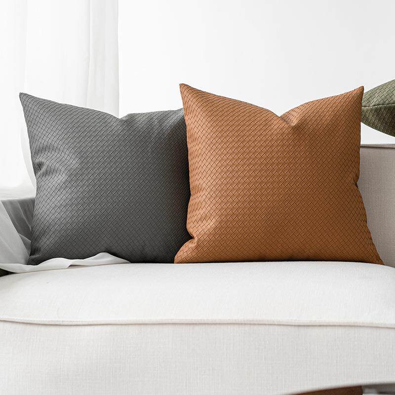 编织纹理皮革抱枕套轻奢高级感现代客厅靠枕床头软包靠垫沙发抱枕