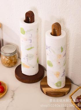 木质纸巾架厨房免打孔卷纸置物架抹布保鲜膜保鲜袋立式实木收纳架