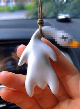 跨境车内创意趣味装饰挂件秋千鸭紫外线变色烤鸭后视镜车载挂饰