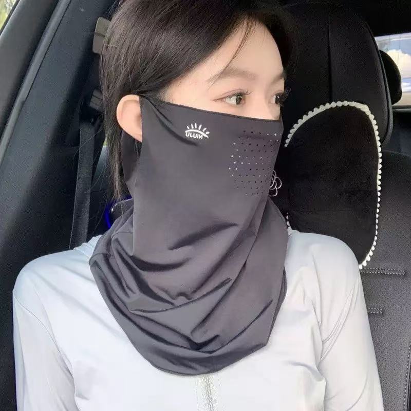冰丝防晒面罩防紫外线骑行帽护颈遮脖子冰凉透气口罩遮阳面纱冰袖