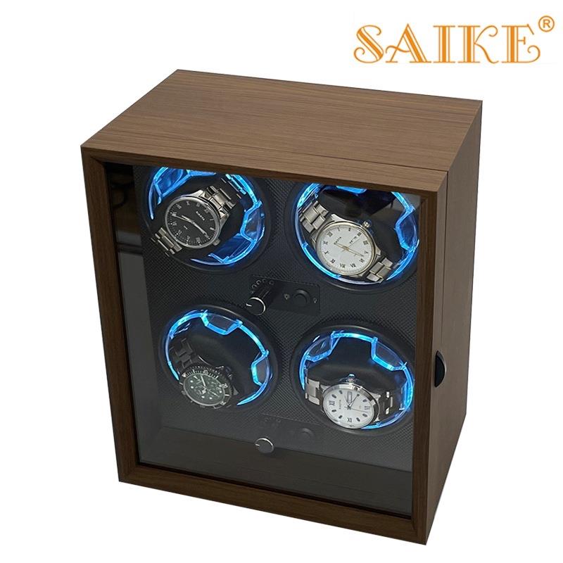 外贸版胡桃纹木质4表位电动机械手表摇表上链四表位全自动上弦器