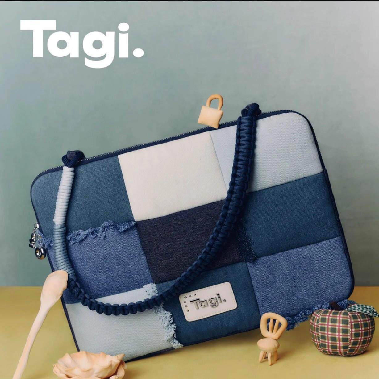 Tagi.新款想象牛仔流苏笔记本手提包大容量通勤商务单肩电脑包