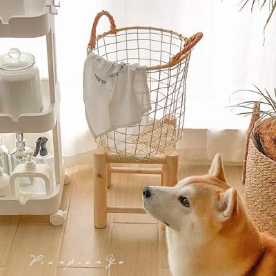 美式复古铁艺收纳筐藤条铁丝编织储物筐简约网格手提收纳篮蔬菜