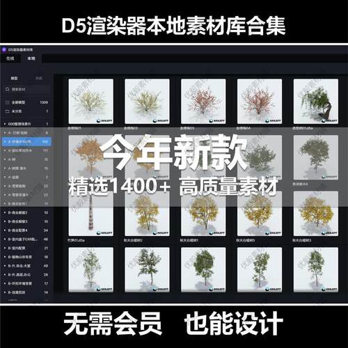D5渲染器本地素材库合集树木/人物/车辆/室内外环境等总合集