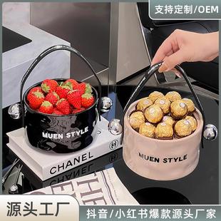 零食盘轻奢高档手提果篮子高级感精致摆件 网红水果盘客厅家用新款