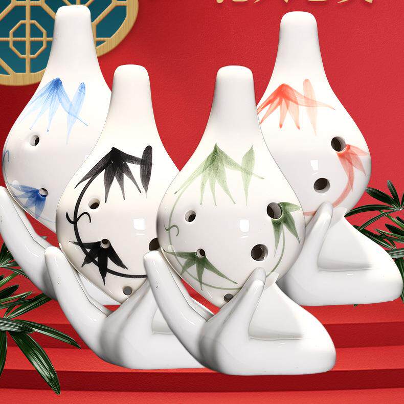 陶笛6孔小长嘴竹叶六孔初学乐器陶瓷口哨吹歌演奏摆件饰品ac调