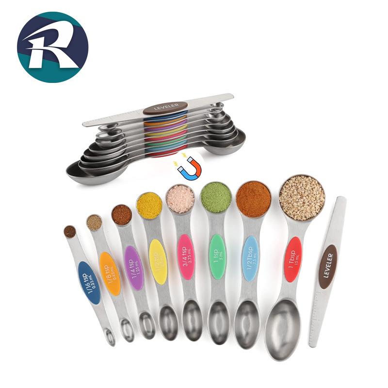 现货不锈钢强磁量勺 8-9件套双头量勺 刻度克数勺计量定量调料勺