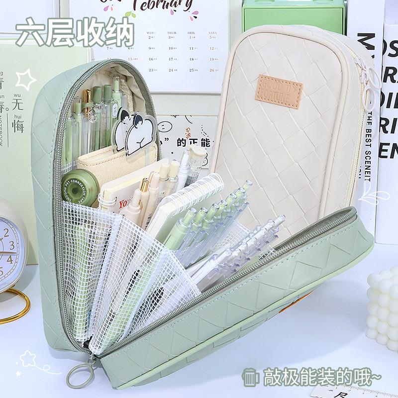 新款大容量编织笔袋便携式高颜值铅笔盒多功能文具盒分类收纳包