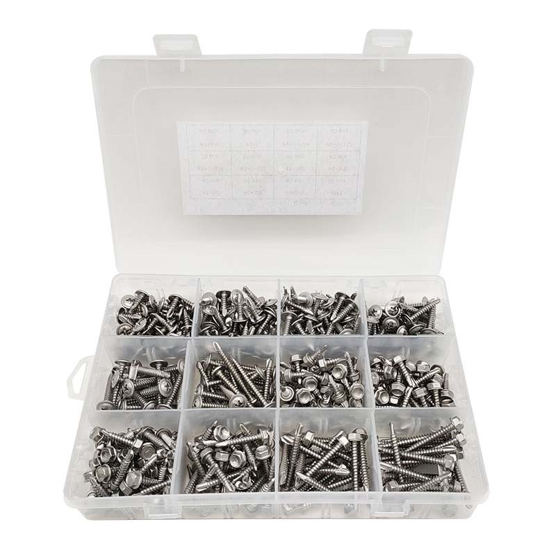 盒装400PCS 410不锈钢 圆头华司 六角华司 钻尾自T攻螺丝钉 #8套