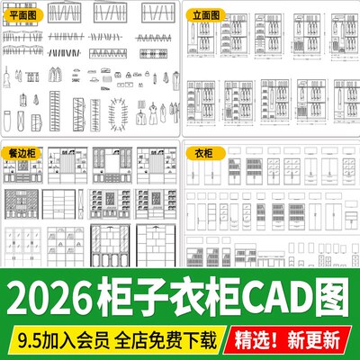 衣柜样式CAD图库书柜文件柜内部结构酒柜餐边柜平面立面CAD施工图