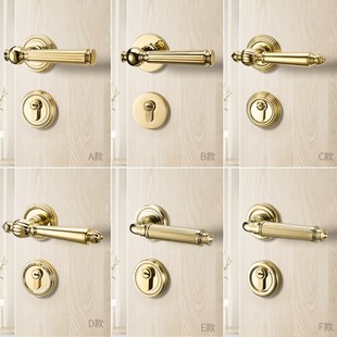 通用型PVD亮金色房间家用门把 金色门锁卧室分体磁吸静音门锁欧式