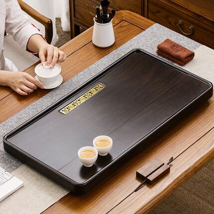 茶具茶盘排水式家用简约功夫茶托新款仿实木黑檀整块套装小泡茶台