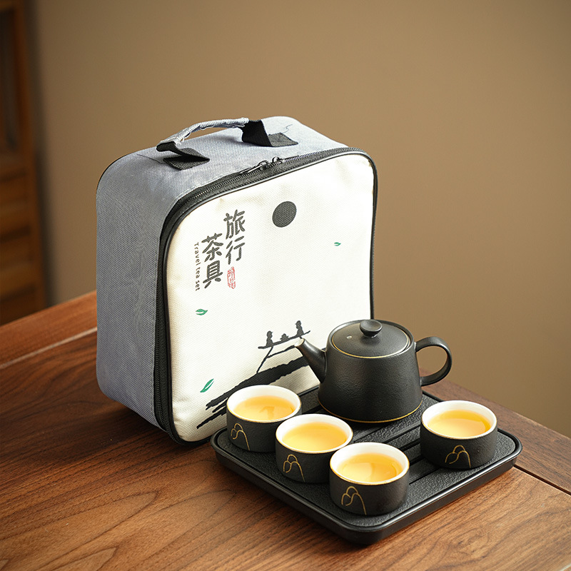 黑陶旅行功夫茶具小套装式家用户外陶瓷泡茶壶陶瓷茶杯干泡盘