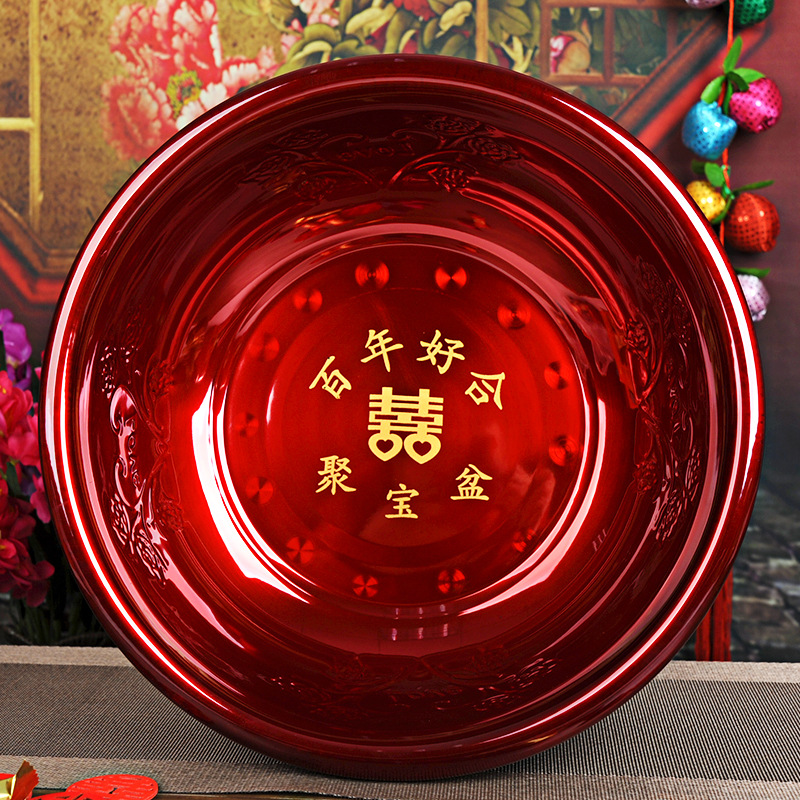 结婚女方陪嫁喜盆红盆不锈钢加厚脸盆新娘陪嫁洗脸盆结婚用品