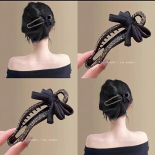 气质碎钻蝴蝶结发卡抓夹女后脑勺懒人盘发鸭嘴夹一字夹子头饰-G2