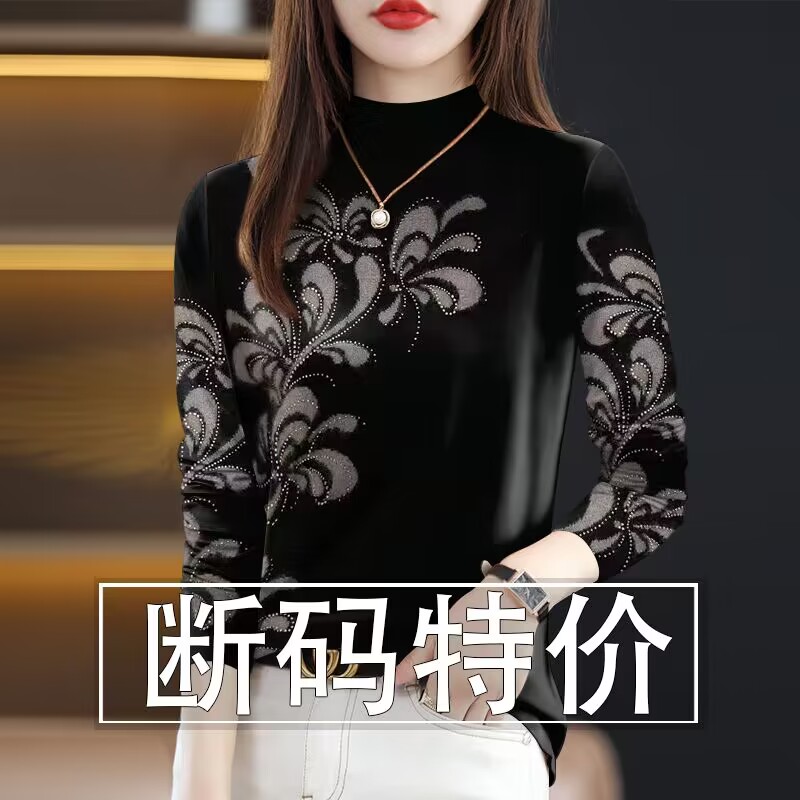 清仓外贸妈妈装中老年加绒加厚打底衫女大码内搭长袖T恤上衣女潮