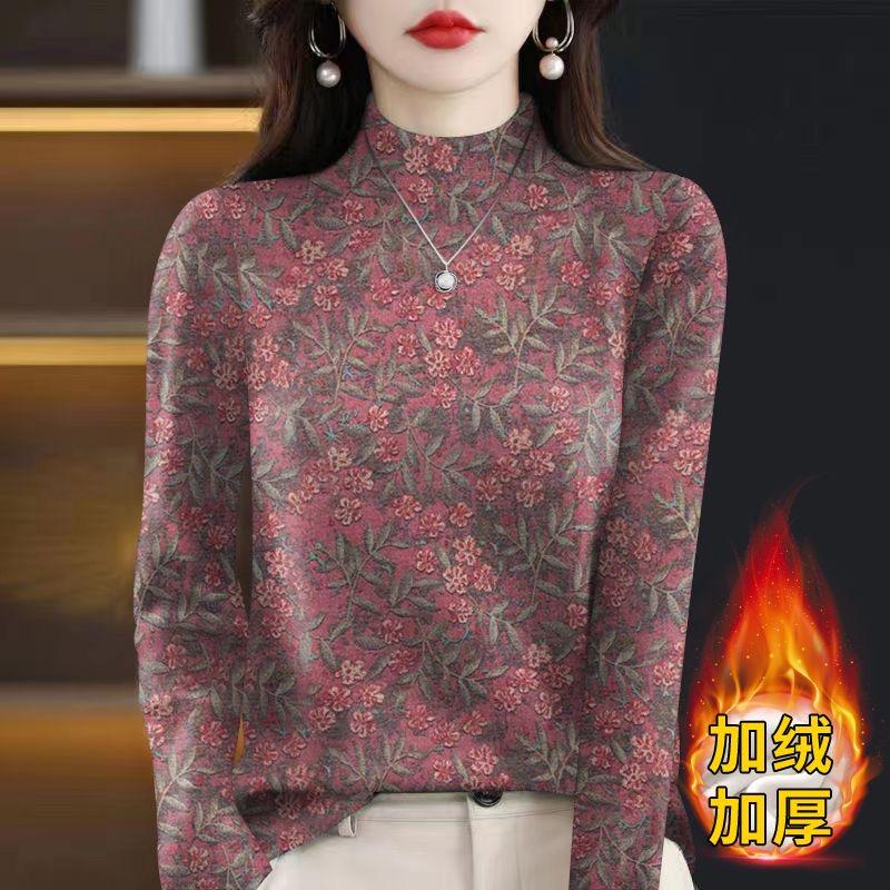 清仓外贸妈妈装中老年加绒加厚打底衫女大码内搭长袖T恤上衣女潮