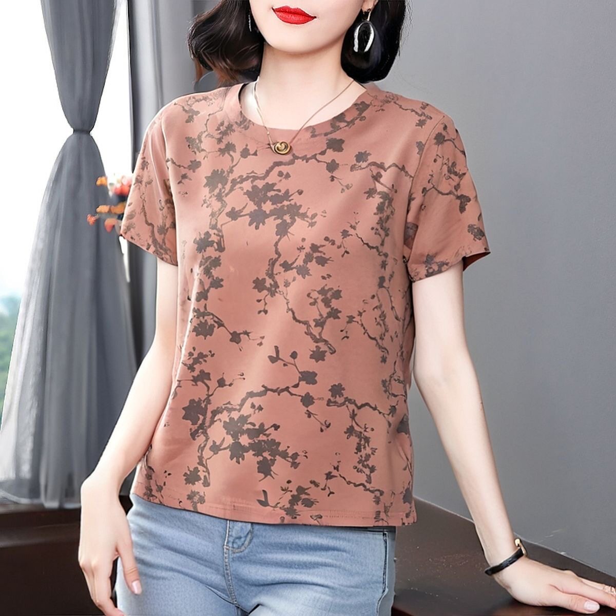 清仓水墨印花T恤女宽松显瘦图片