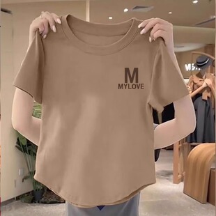 上衣微胖正肩打底衫 大码 胖MM遮肉显瘦短款 T恤女夏修身 不规则短袖