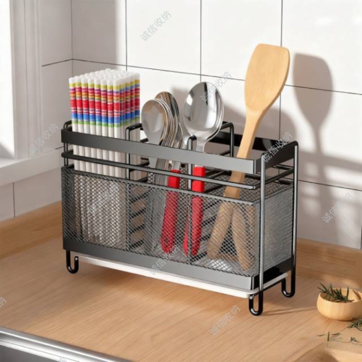 筷子收纳盒厨房置物架免安装一体壁挂式家用筷筒筷笼餐具勺沥水架
