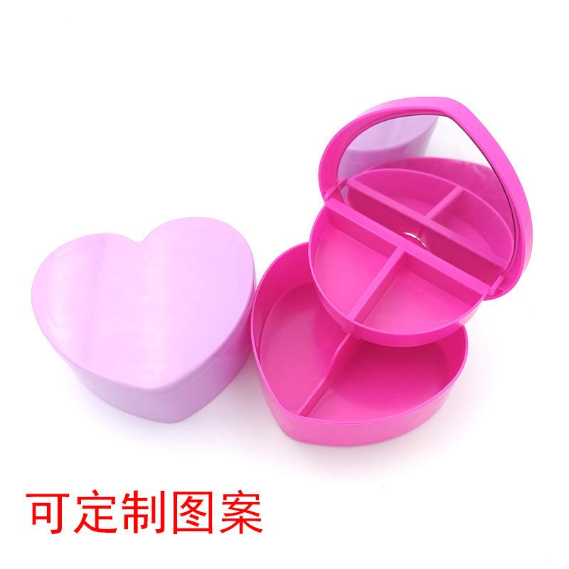 儿童双层首饰盒收纳盒饰品盒便携化妆盒储物盒发饰置物盒带镜子
