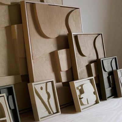 侘寂风挂画组合立体装饰画客厅沙发背景墙样板间壁画浮雕画复古3D