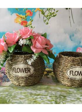 厂家直销编织花篮家具装饰时尚摆放花艺手工海草花篮厂家