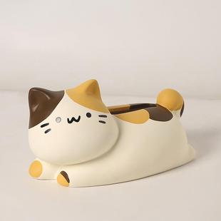 翘尾猫奶油风可爱纸巾盒客厅轻奢餐巾纸盒陶瓷抽纸盒创意茶几摆件