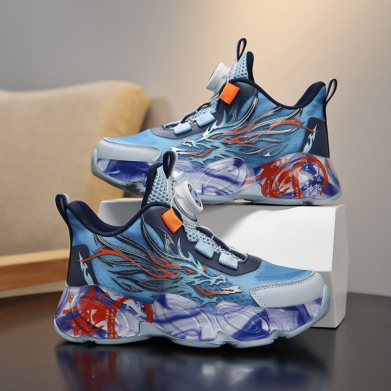 炫酷儿童运动鞋男童2025秋季冬网面男孩篮球鞋防水皮面运动跑步鞋