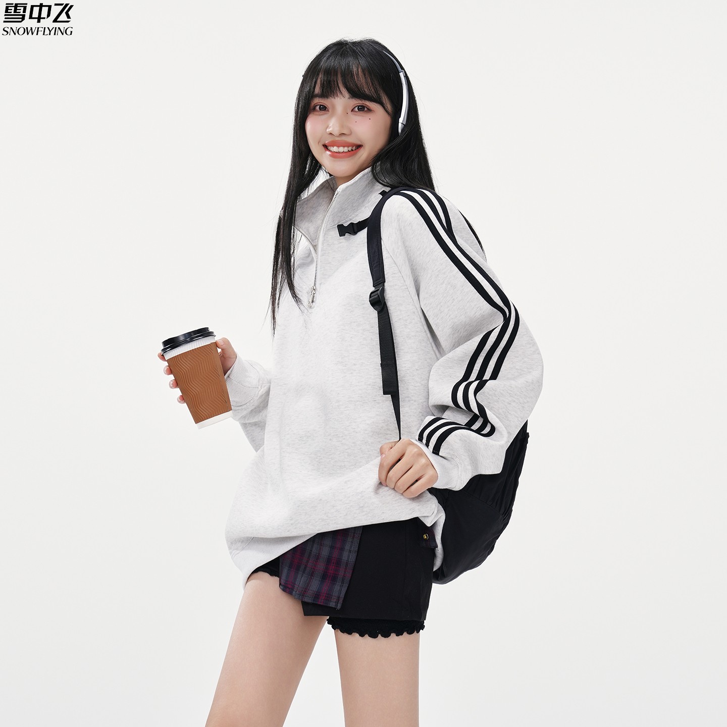 2026美式新款宽松长袖薄款半拉链加绒春秋冬季翻领卫衣男女情侣衣