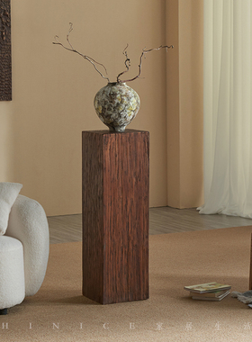 Hinice侘寂风实木墩子怀旧风化角几沙发玄关置物架花架雕塑台摆件