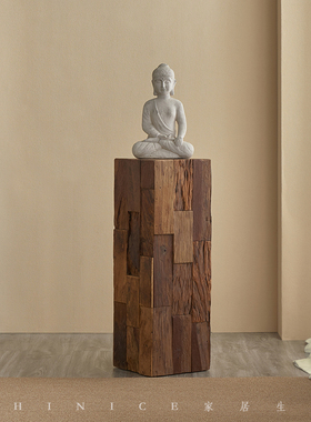 Hinice侘寂风复古底座实木墩子方形树桩民宿装饰木桩木头边几摆件
